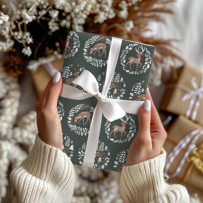 Woodland Deer Christmas Gift Wrapping Paper - Woodsy whimsical Animals - Folk Art Whimsy Gift Wrap