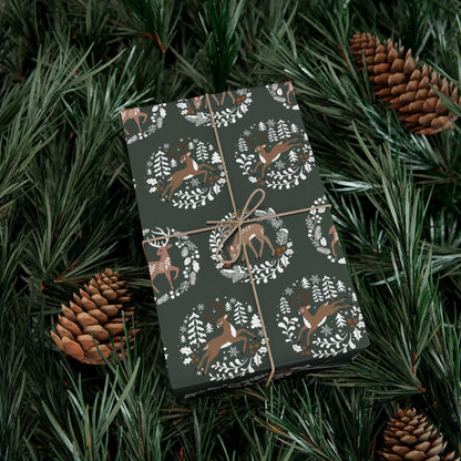 Woodland Deer Christmas Gift Wrapping Paper - Woodsy whimsical Animals - Folk Art Whimsy Gift Wrap