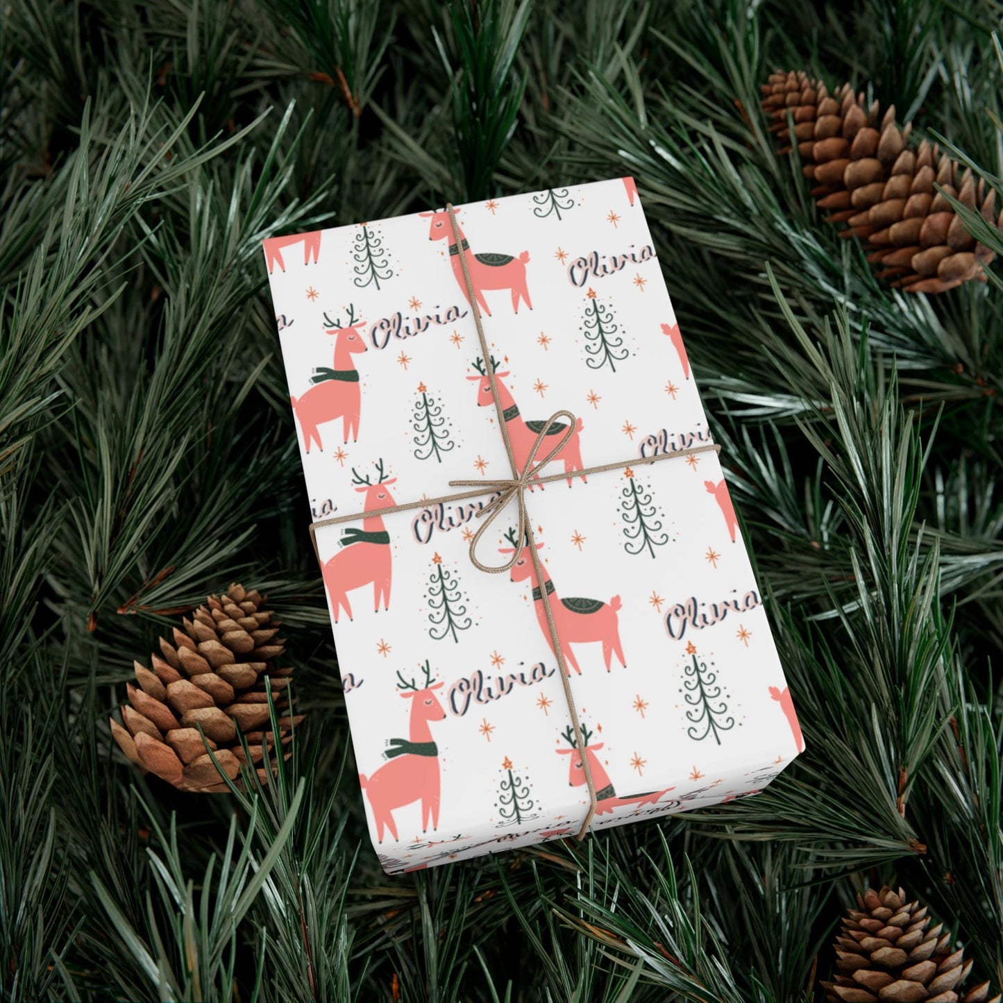 Girls Personalized Christmas Gift Wrapping Papers - Llama Name Christmas Gift wrap - Pink Cute Gift Wrap - Kids Gift Wrap