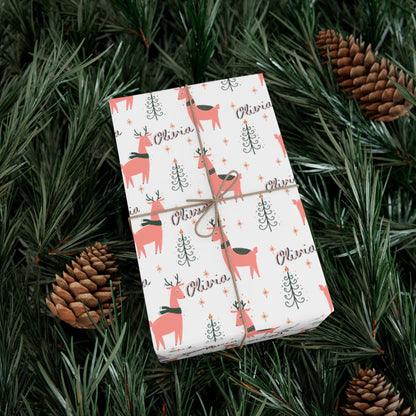 Girls Personalized Christmas Gift Wrapping Papers - Llama Name Christmas Gift wrap - Pink Cute Gift Wrap - Kids Gift Wrap