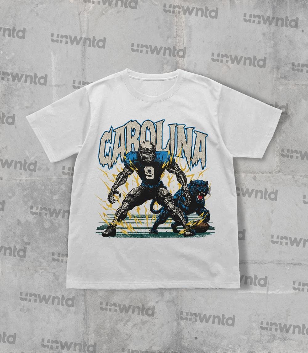 Carolina Football Shirt - Graphic Tees - Skeleton Shirt - Merch Tee - Gift Shirt - Bootleg Shirt - Skeleton Football Shirt - Panthers