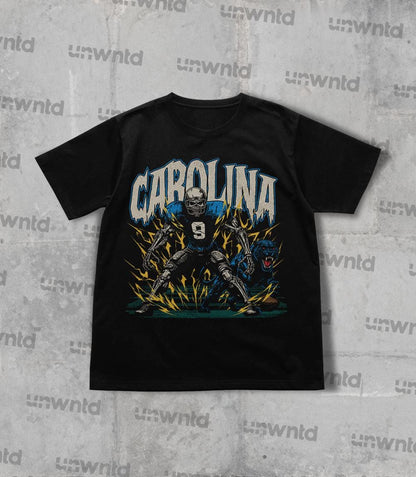 Carolina Football Shirt - Graphic Tees - Skeleton Shirt - Merch Tee - Gift Shirt - Bootleg Shirt - Skeleton Football Shirt - Panthers