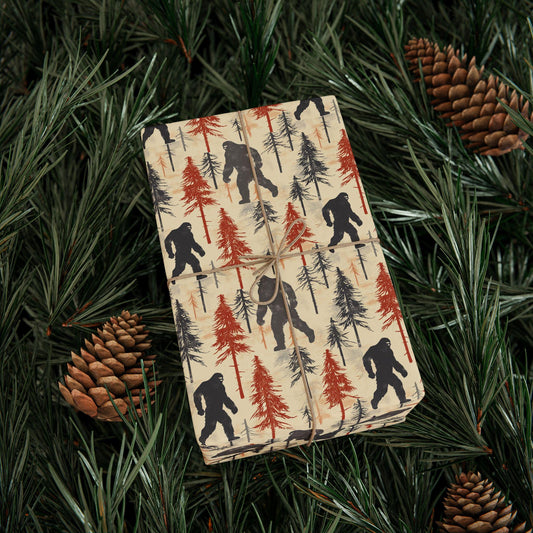 Funny Christmas Gift Wrapping Paper  Rustic Bigfoot Gift Wrap  Funny Sasquatch Giftwrap Birthday Christmas Presents Men Women