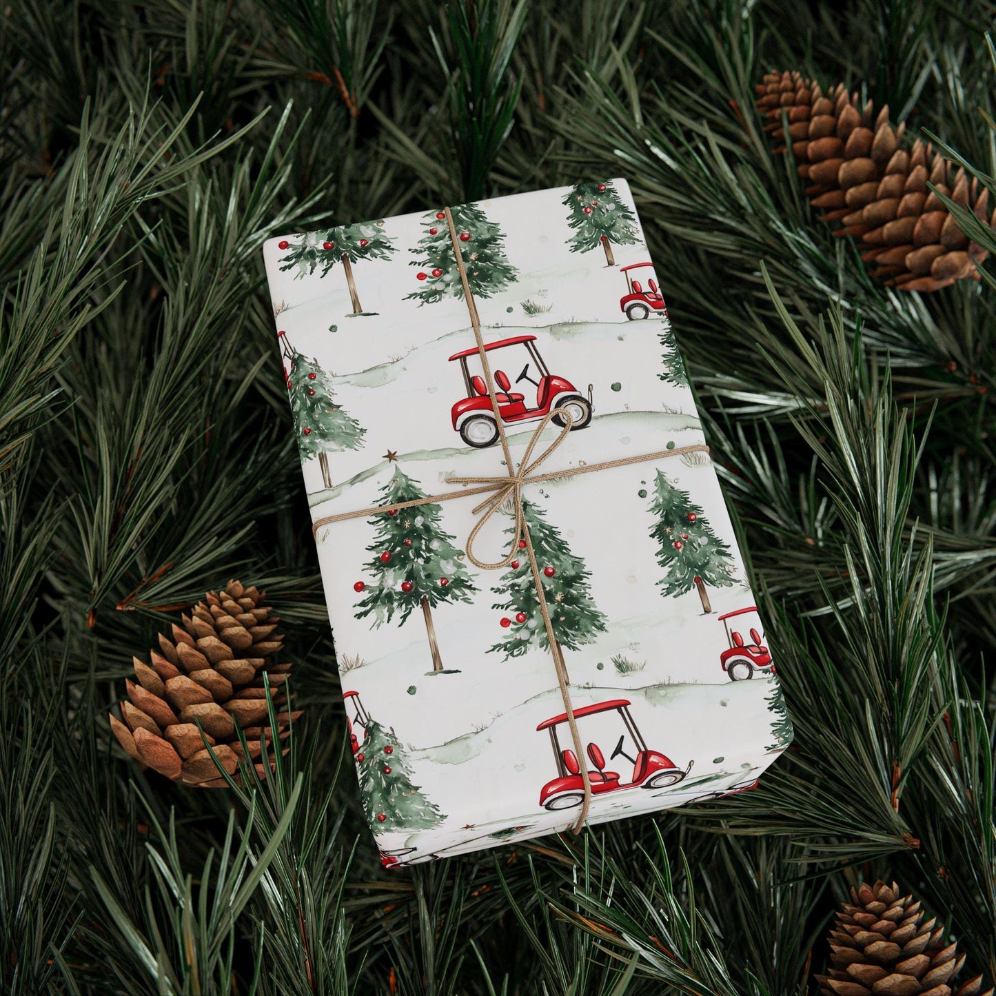 Golf Cart Wrapping Paper Christmas Holiday Golf Lovers Gift Wrap Roll, Glossy Wrapping Paper Golf Gift Wrapping Roll Golfer Gifts