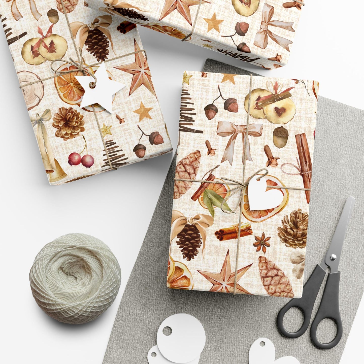 Rustic Natural Gift Wrapping Paper - Christmas Oranges & Burlap Gift Wrap - Boho Gift Wrap
