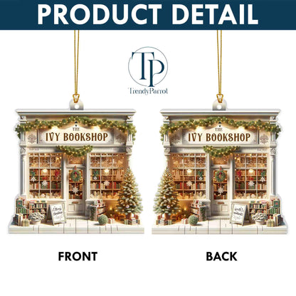 Personalized Book Store Acrylic 2D Flat Ornament Not 3D, Custom Name Bookshop Ornament, Christmas Bookstore Ornament For Book Lovers Gifts