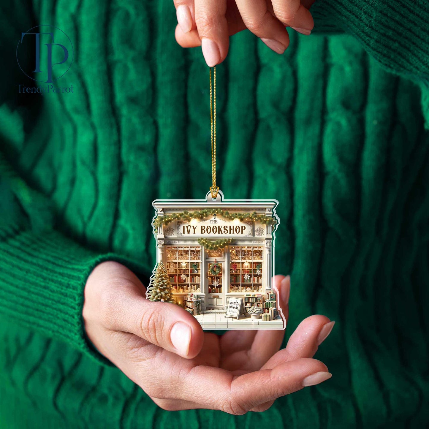 Personalized Book Store Acrylic 2D Flat Ornament Not 3D, Custom Name Bookshop Ornament, Christmas Bookstore Ornament For Book Lovers Gifts