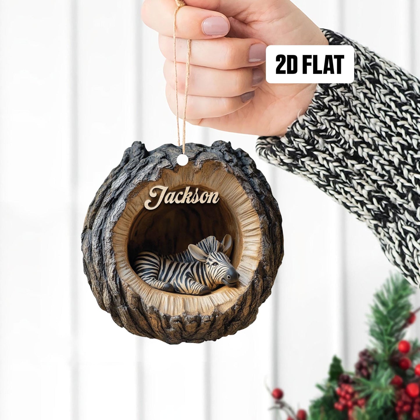 Personalized Zebra 2D Flat Ornament, Zebra Rearview Mirror Car Accessories, Zebra Christmas Ornament, Holiday Gift for Zebra Lover