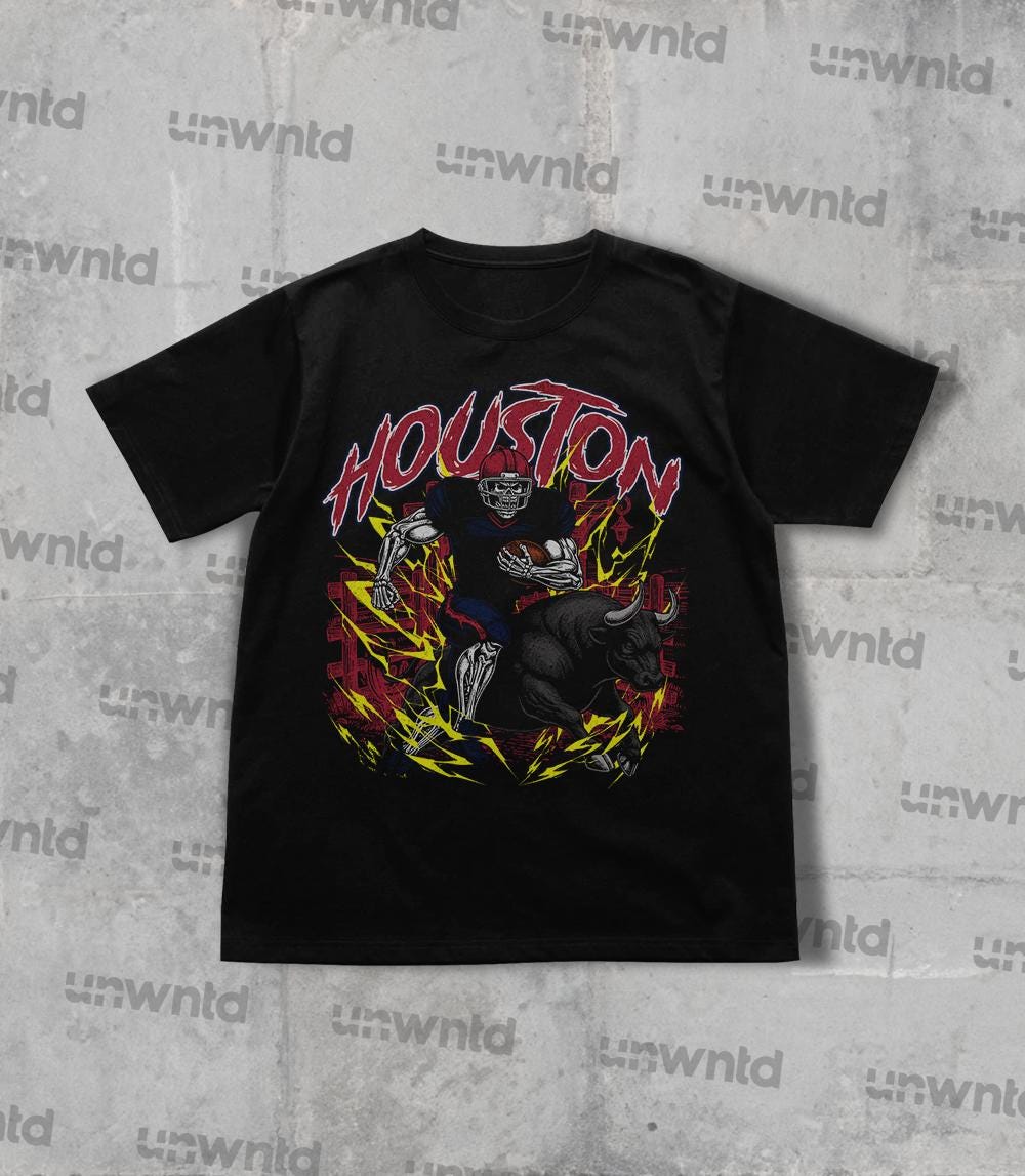 Houston Football Shirt - Graphic Tees - Skeleton Shirt - Merch Tee - Gift Shirt - Bootleg Shirt - Skeleton Football Shirt - Texans