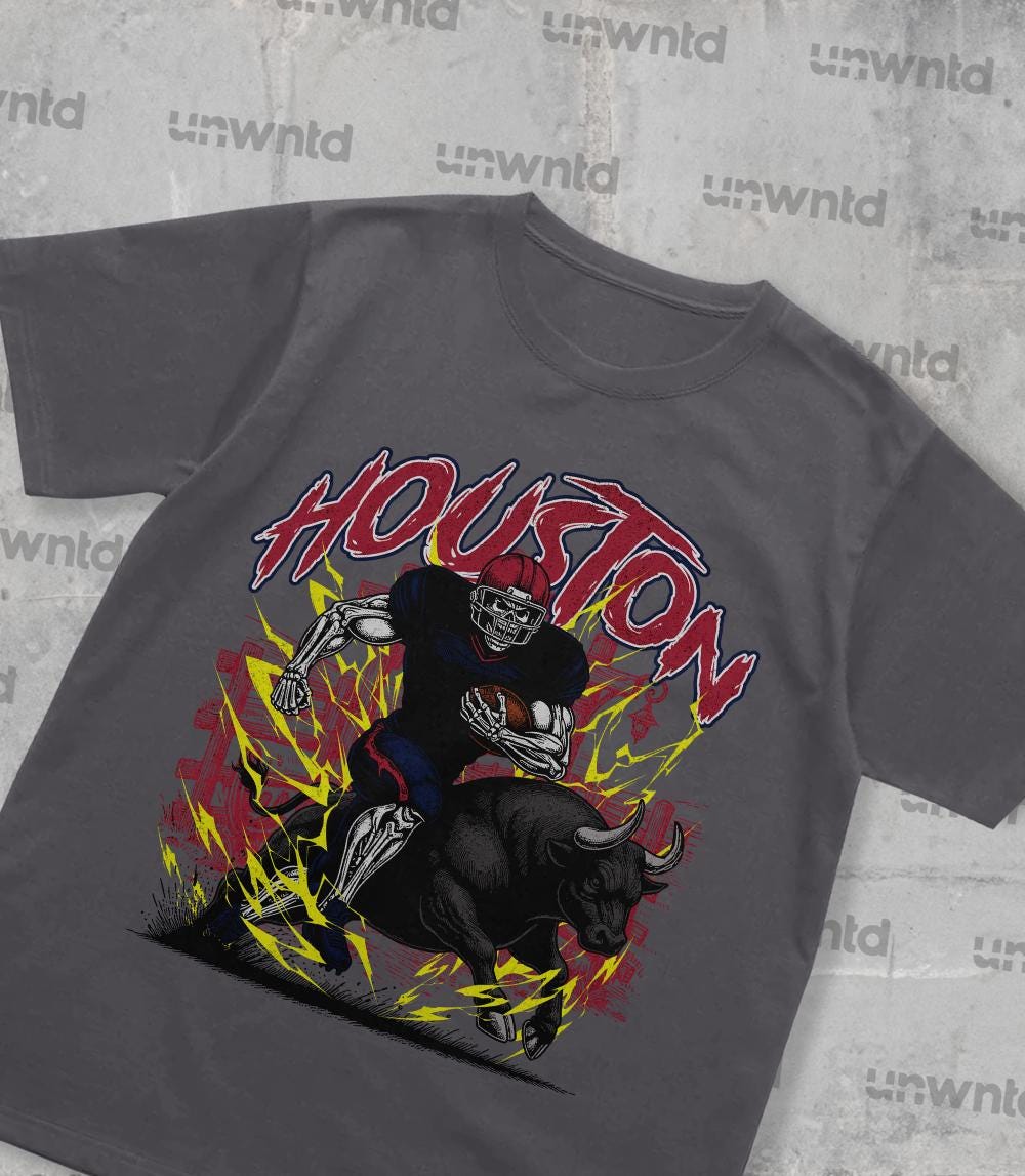 Houston Football Shirt - Graphic Tees - Skeleton Shirt - Merch Tee - Gift Shirt - Bootleg Shirt - Skeleton Football Shirt - Texans