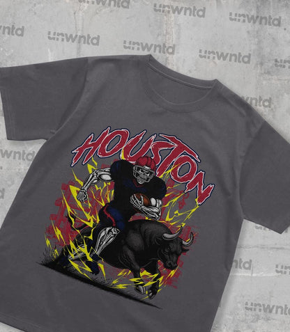 Houston Football Shirt - Graphic Tees - Skeleton Shirt - Merch Tee - Gift Shirt - Bootleg Shirt - Skeleton Football Shirt - Texans