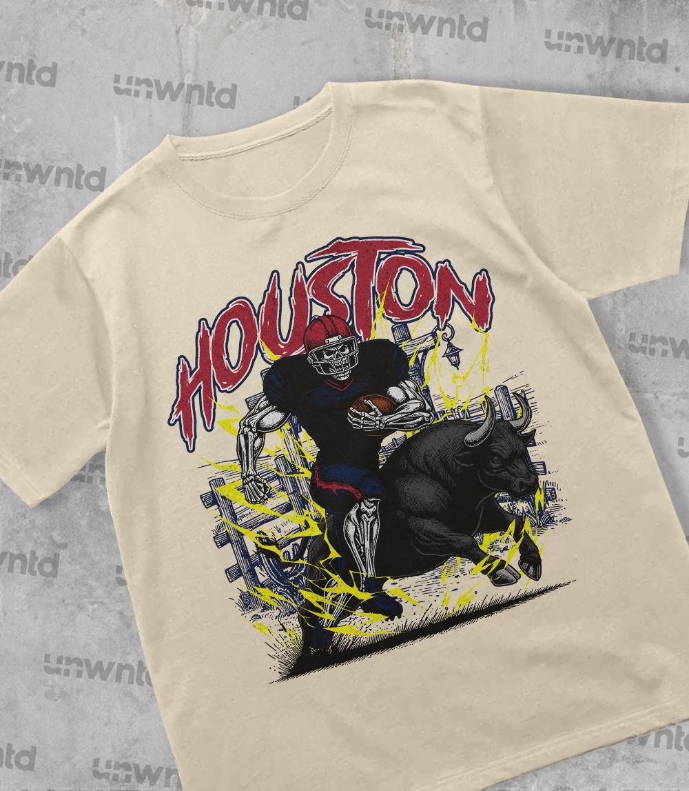 Houston Football Shirt - Graphic Tees - Skeleton Shirt - Merch Tee - Gift Shirt - Bootleg Shirt - Skeleton Football Shirt - Texans