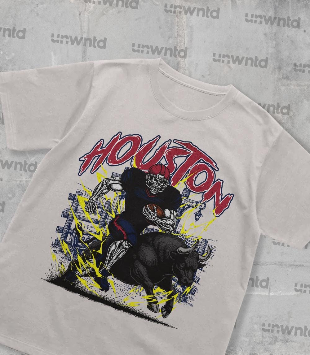Houston Football Shirt - Graphic Tees - Skeleton Shirt - Merch Tee - Gift Shirt - Bootleg Shirt - Skeleton Football Shirt - Texans