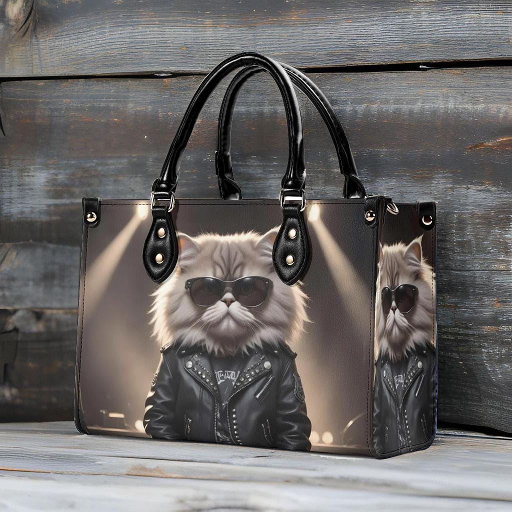 Rockstar Cat Bag Cute Crossbody Bag Unique Purse Cute Purse, Luxury Bag Vegan Leather Bags Printed Designer Bag