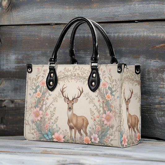 Deer with Floral Crossbody Bag - Nature-Inspired Vegan Leather Purse, Unique Gift for Women