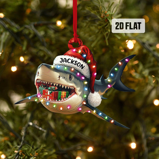Personalized Shark 2D Flat Ornament, Custom Merry Sharkmas Christmas Tree Ornament, Ocean Christmas Home Decor, Shark Lovers Gift for Kids
