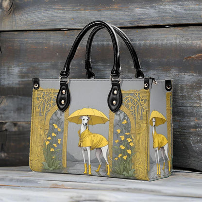 Whippet Crossbody Bag in Yellow Raincoat - Fun Vegan Leather Purse, Unique Dog Lover Gift