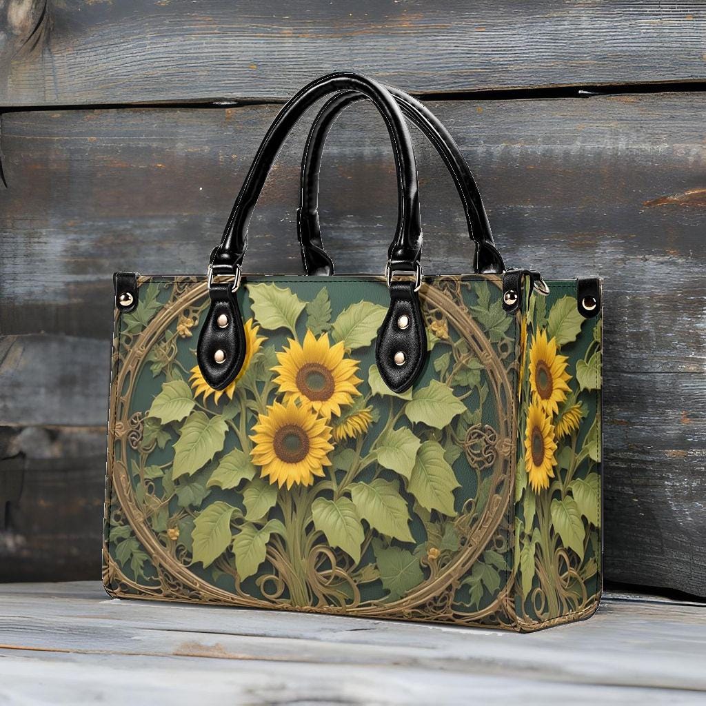 Golden Sunflowers and Ivy Bag Cute Crossbody Bag Unique Purse Cute Purse, Luxury Bag Vegan Leather Bags Printed Designer Bag