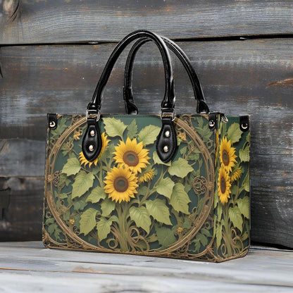 Golden Sunflowers and Ivy Bag Cute Crossbody Bag Unique Purse Cute Purse, Luxury Bag Vegan Leather Bags Printed Designer Bag
