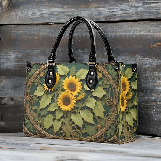 Golden Sunflowers and Ivy Bag Cute Crossbody Bag Unique Purse Cute Purse, Luxury Bag Vegan Leather Bags Printed Designer Bag