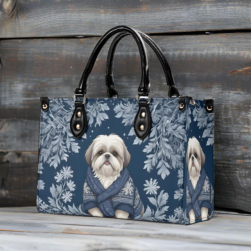 Shih Tzu Dog in Cozy Winter Sweater Bag Cute Crossbody Bag Unique Purse Cute Purse, Luxury Bag Vegan Leather Bags Printed Designer Bag