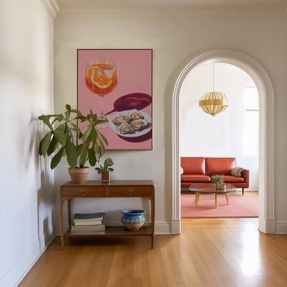 Aperol Spritz & Oysters Art Print: Quirky Bar Cart Decor