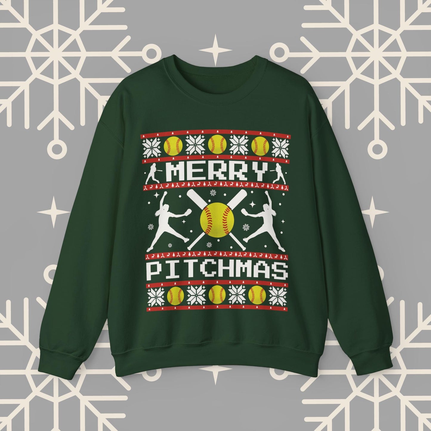 Softball Christmas Sweatshirt, Merry Pitchmas Ugly Christmas , Funny Xmas Jumper, Gift for Softball Player