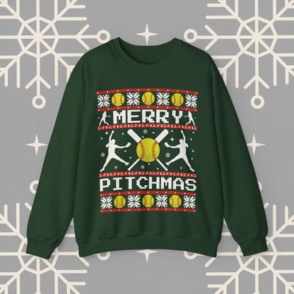 Softball Christmas Sweatshirt, Merry Pitchmas Ugly Christmas , Funny Xmas Jumper, Gift for Softball Player