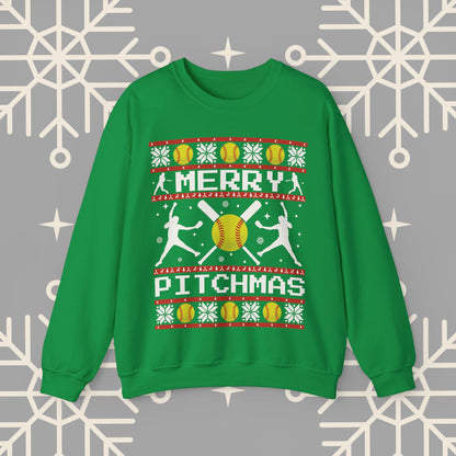 Softball Christmas Sweatshirt, Merry Pitchmas Ugly Christmas , Funny Xmas Jumper, Gift for Softball Player