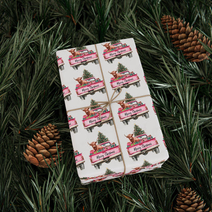Christmas Wrapping Paper, Highland Cow Christmas Gift Wrap, Highland Cow, Cowgirl, Xmas Paper, Gift for Her, Floral Design, Boho Style