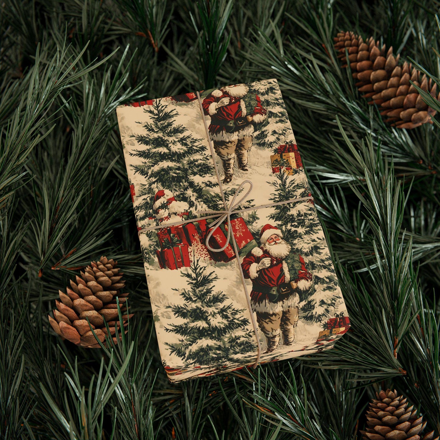 Vintage christmas wrapping paper Toile Gift Wrap Santa Holiday Gift Wrapping Paper Christmas Gift Wrap Xmas Wrapping Paper Roll