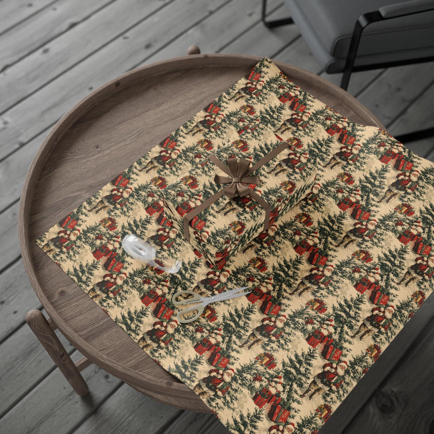 Vintage christmas wrapping paper Toile Gift Wrap Santa Holiday Gift Wrapping Paper Christmas Gift Wrap Xmas Wrapping Paper Roll