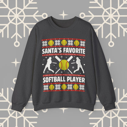 Christmas Softball Sweatshirt, Santa's Favorite Softball Player Ugly Christmas , Holiday Sports Pullover, Softball Gifts