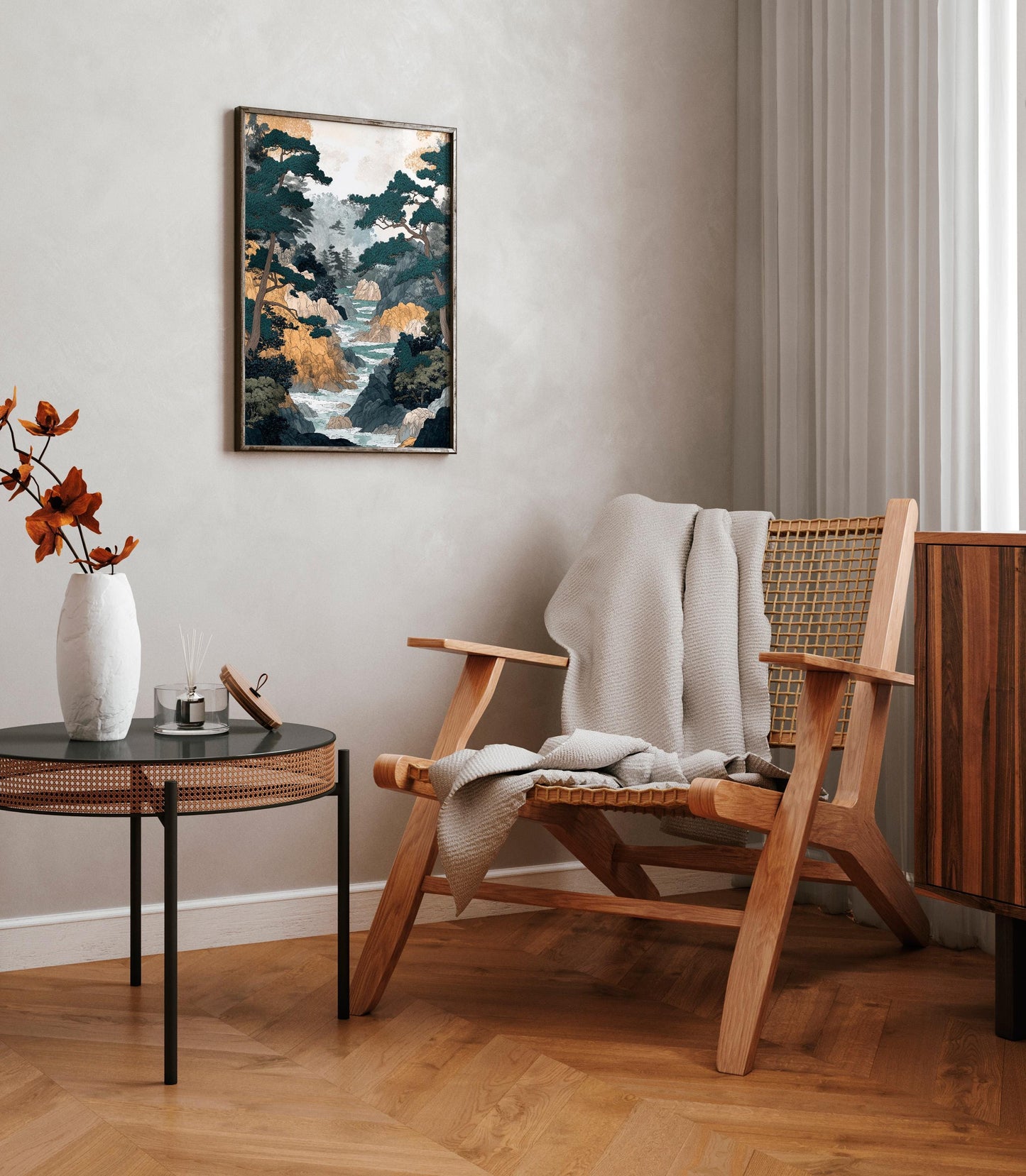 Japanese Forest River Print: Ukiyo-e Style Landscape Art