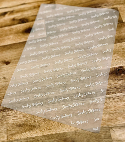 Personalised Vellum Paper, White Ink Print, Packing Paper, Branded Packaging, Your Logo Paper 90gsm, Small Business, Tissue paper, Recycle