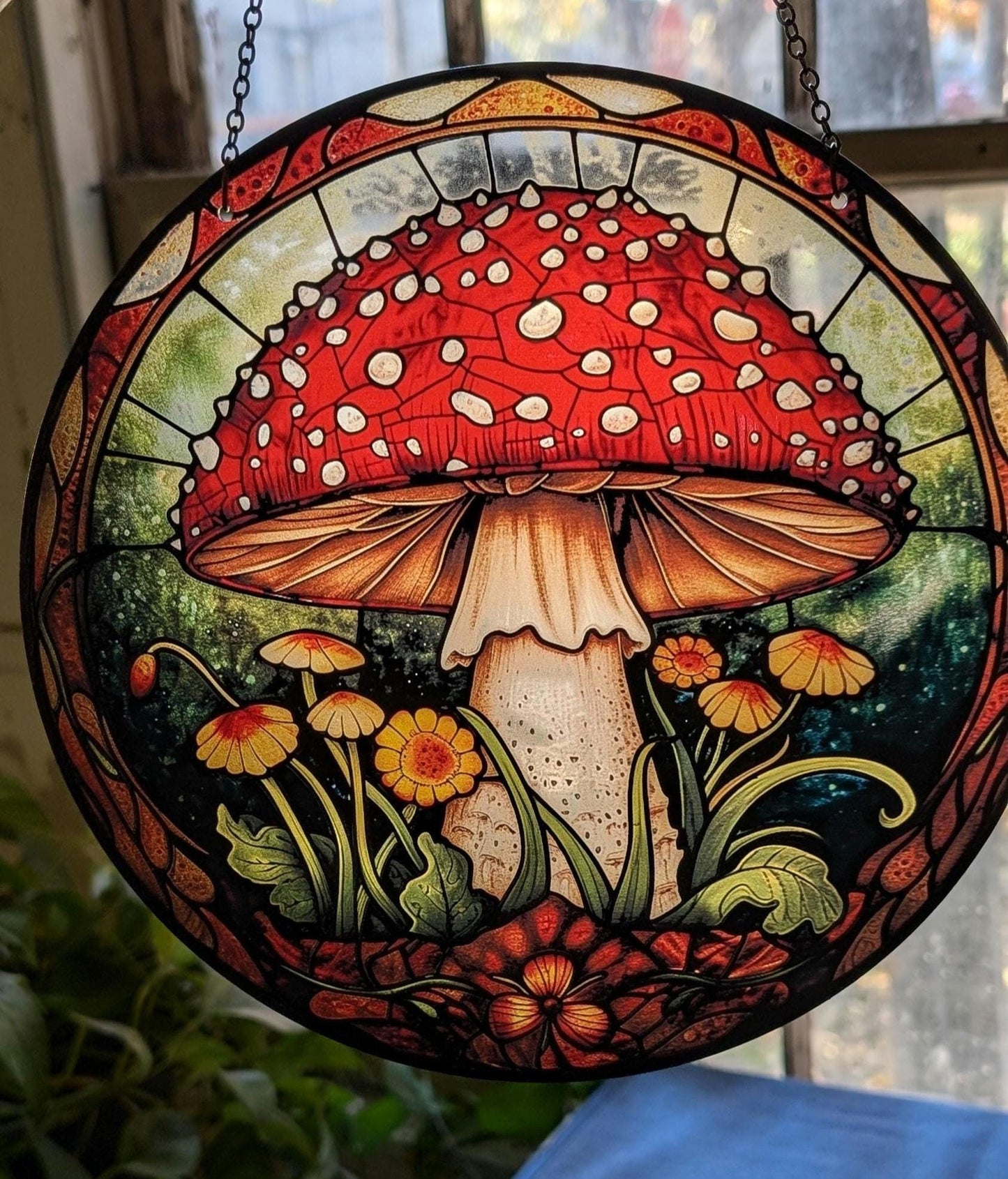 Amanita: Stained Glass Style Window Hanging