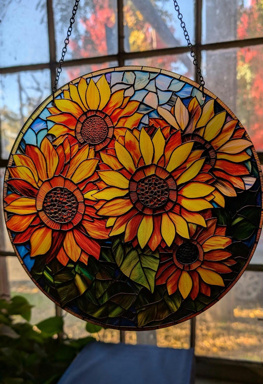 Sunflowers: Stained Glass Style Window Hanging