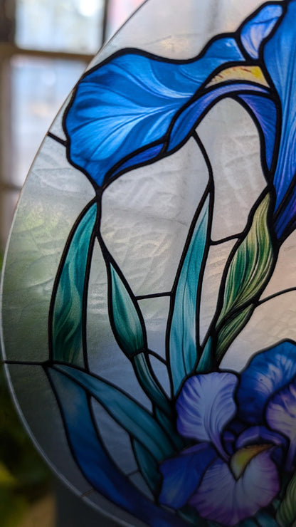 Blue Iris: Stained Glass Style Window Hanging