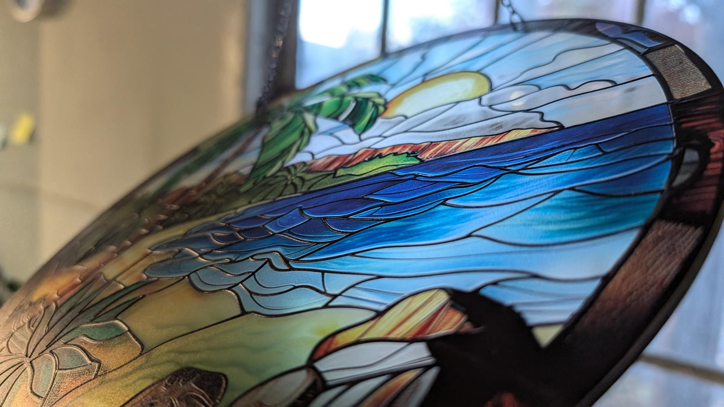 Tropical Beach: Stained Glass Style Window Hanging Made With Real Glass