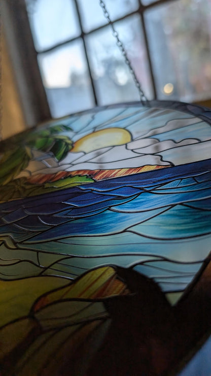 Tropical Beach: Stained Glass Style Window Hanging Made With Real Glass