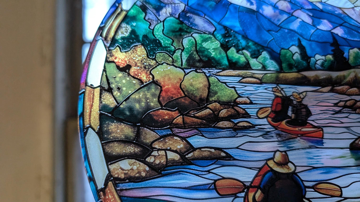 Lazy River Kayaking: Stained Glass Style Window Hanging
