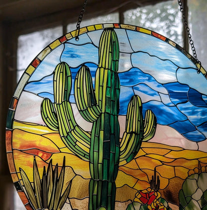 Desert Cactus: Stained Glass Style Window Hanging