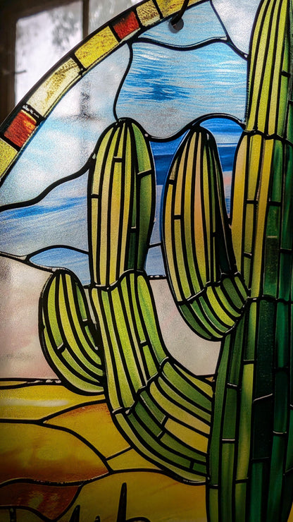 Desert Cactus: Stained Glass Style Window Hanging