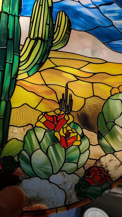 Desert Cactus: Stained Glass Style Window Hanging