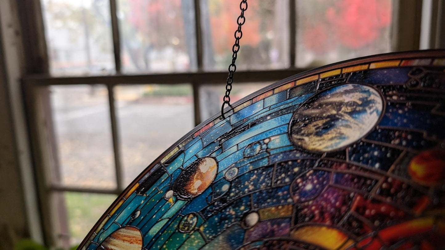 The Solar System: Stained Glass Style Window Hanging Made With Real Glass