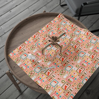Pink Vintage Christmas Gift Wrapping Paper |  Retro Patchwork Holiday Gift Wrap | Pink Custom Gift Wrap