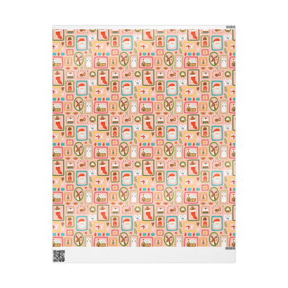 Pink Vintage Christmas Gift Wrapping Paper |  Retro Patchwork Holiday Gift Wrap | Pink Custom Gift Wrap