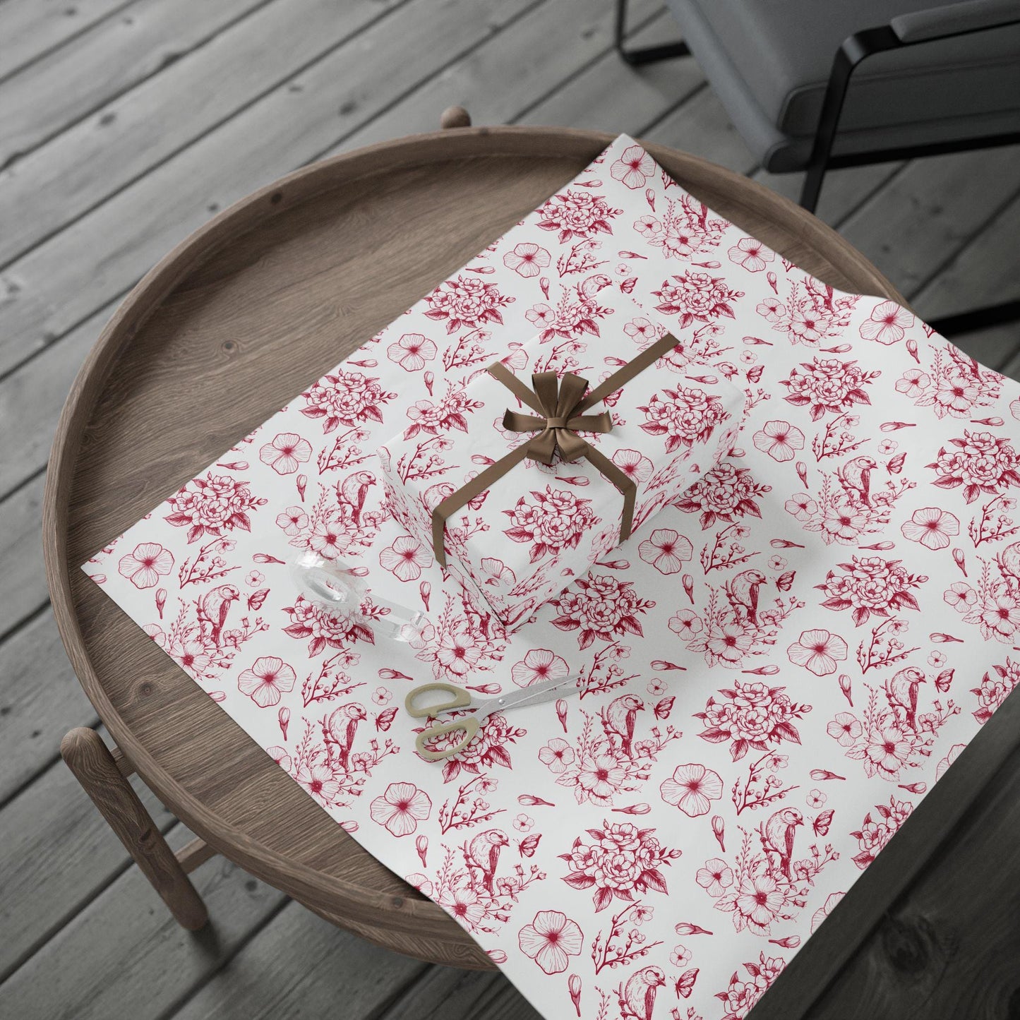 Red Bird Toile Holiday Gift Wrapping Papers - Christmas Toile Holiday Gift Wrap Red