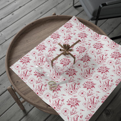 Red Bird Toile Holiday Gift Wrapping Papers - Christmas Toile Holiday Gift Wrap Red