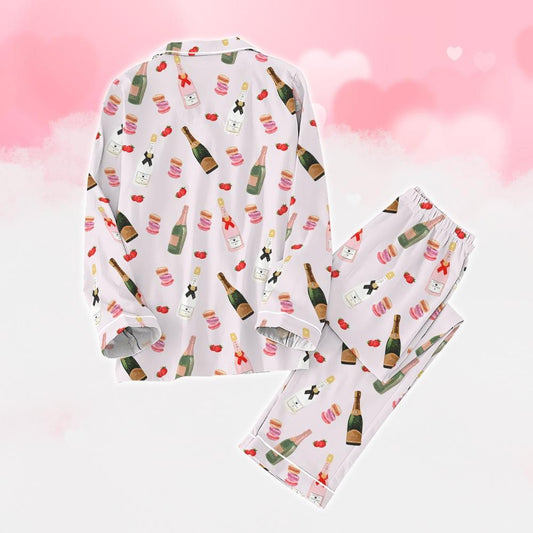 Champagne Wine Pajamas Set, Strawberry Holiday Pajamas, Macaron Cake Pajamas Women, Matching Family Pajamas, Soju Lover Shirt, Gift For